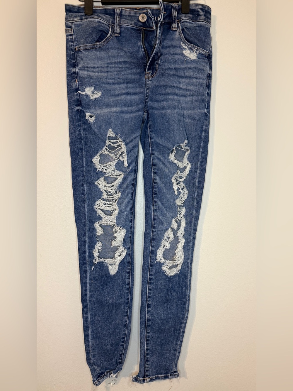 American Eagle Outfitters Distressed Dark Blue High-Rise Jeans